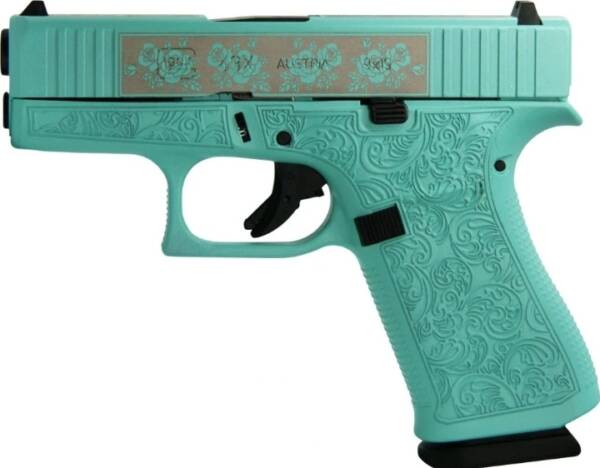 Glock 43X 9mm Glocks and Roses Tiffany - Blue/Black, 3.41" Barrel, 10+1  Rounds, Polymer Grips